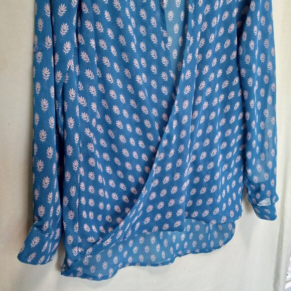 Japna Elegant Sheer Surplice Flowy Top Blouse Teal & Dusty Mauve Size LG - Picture 5 of 13